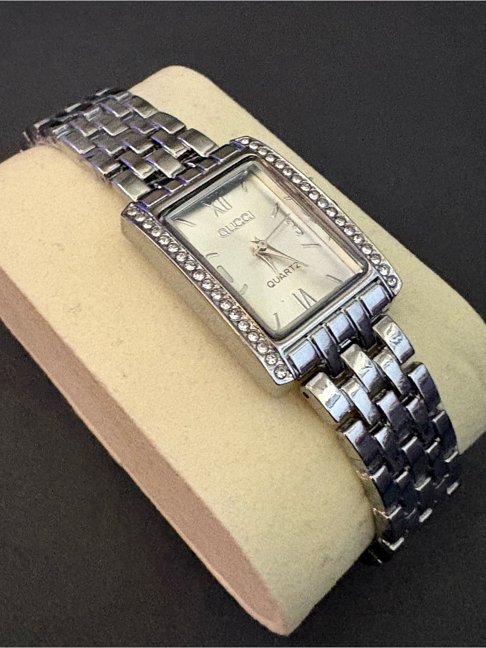 Stainless Steel Fashion Women’s Silver Watch White Face Rhinestones